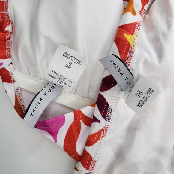 Trina Turk Ogee Pink Orange Bikini Set 8/10 Medallion Bandeau Fold Over - Picture 11 of 11
